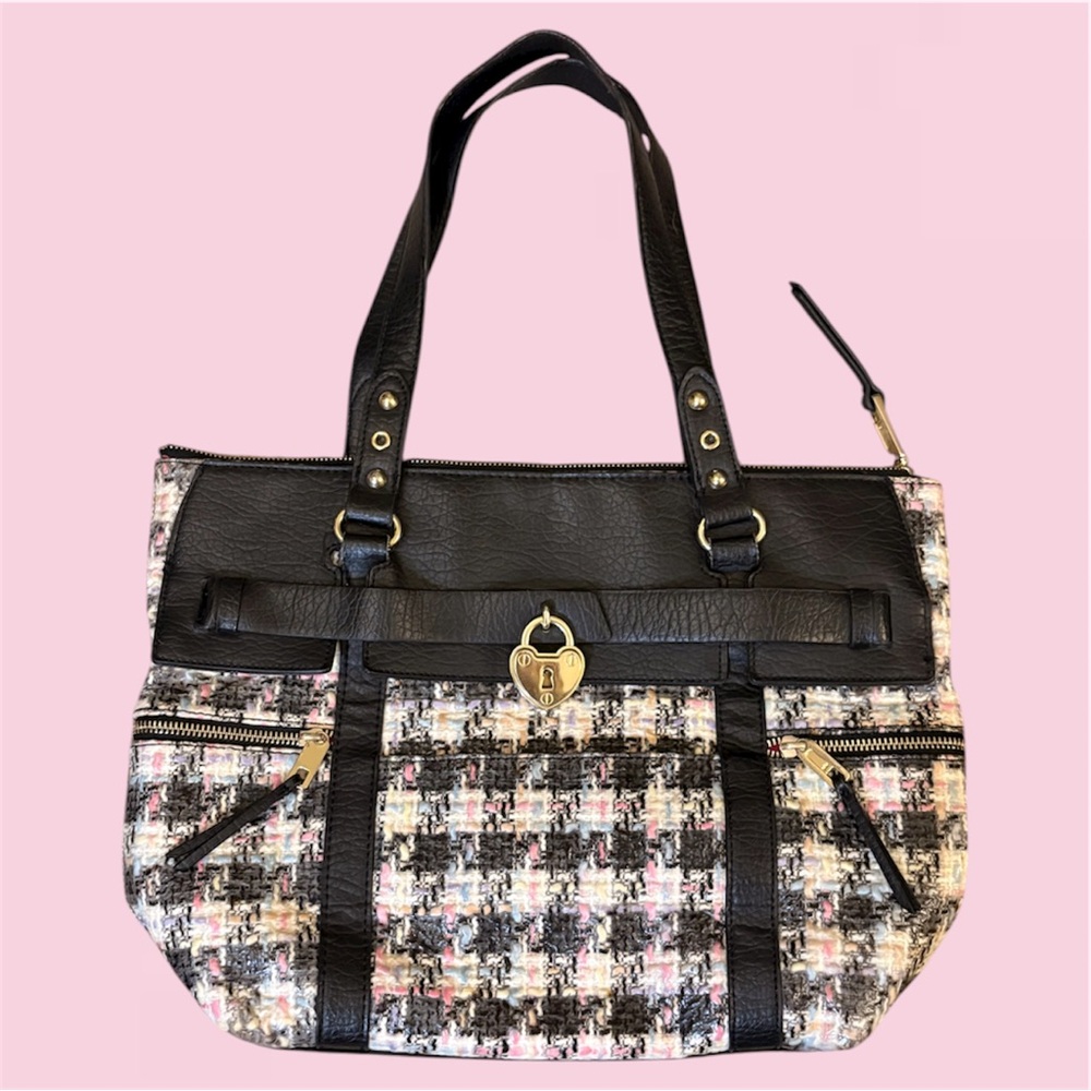 Juicy Couture Tweed & Faux Leather Tote Bag